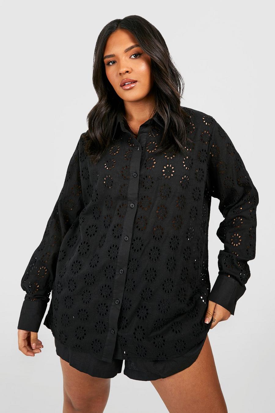 Black Plus Oversized Broderie Blouse image number 1