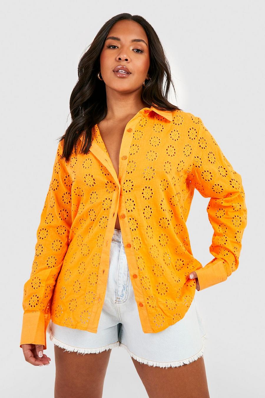 Camicia Plus Size oversize in pizzo sangallo, Orange image number 1