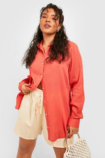Plus Cheesecloth Oversized Shirt rust