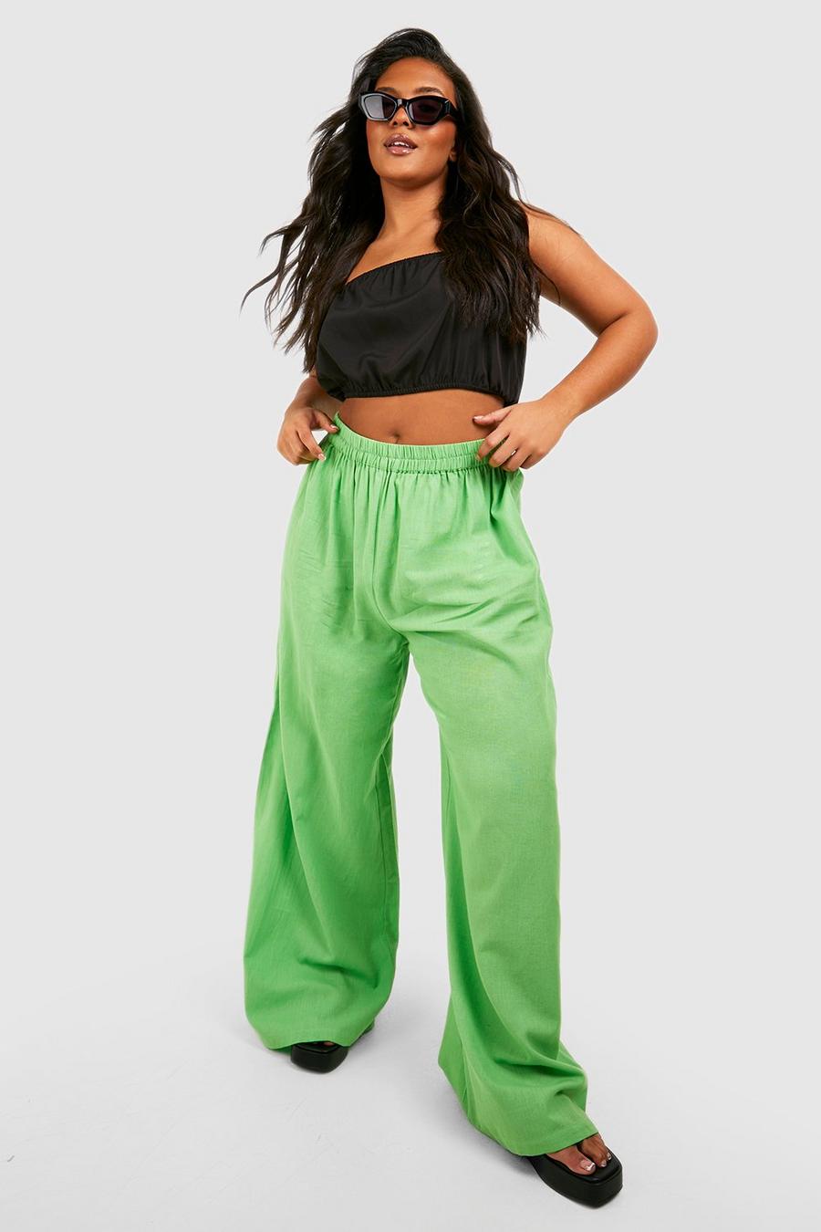 Apple green Plus Linen Wide Leg Pants image number 1