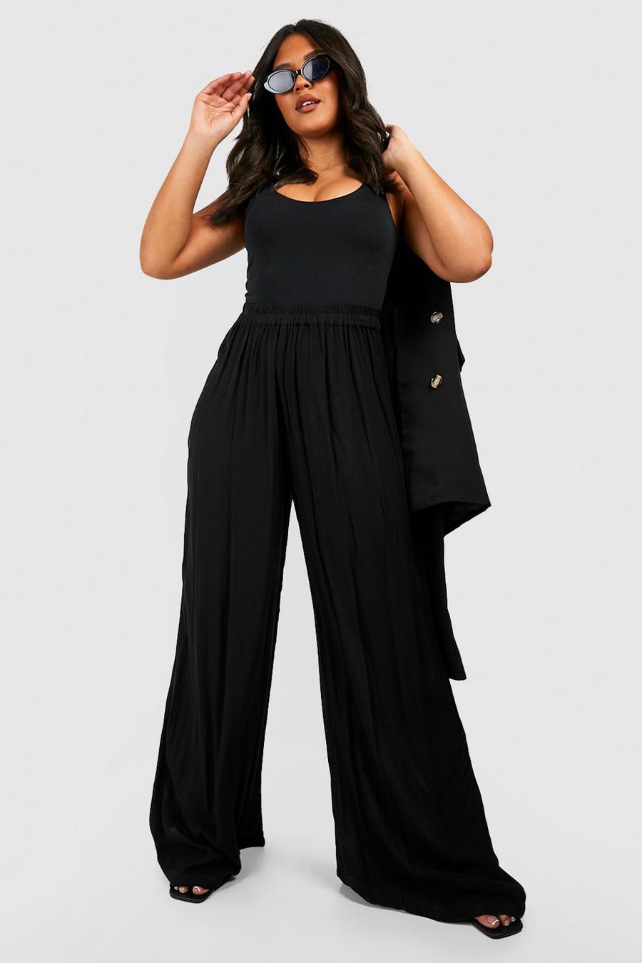 Black Plus Wide Leg Cheesecloth Pants image number 1