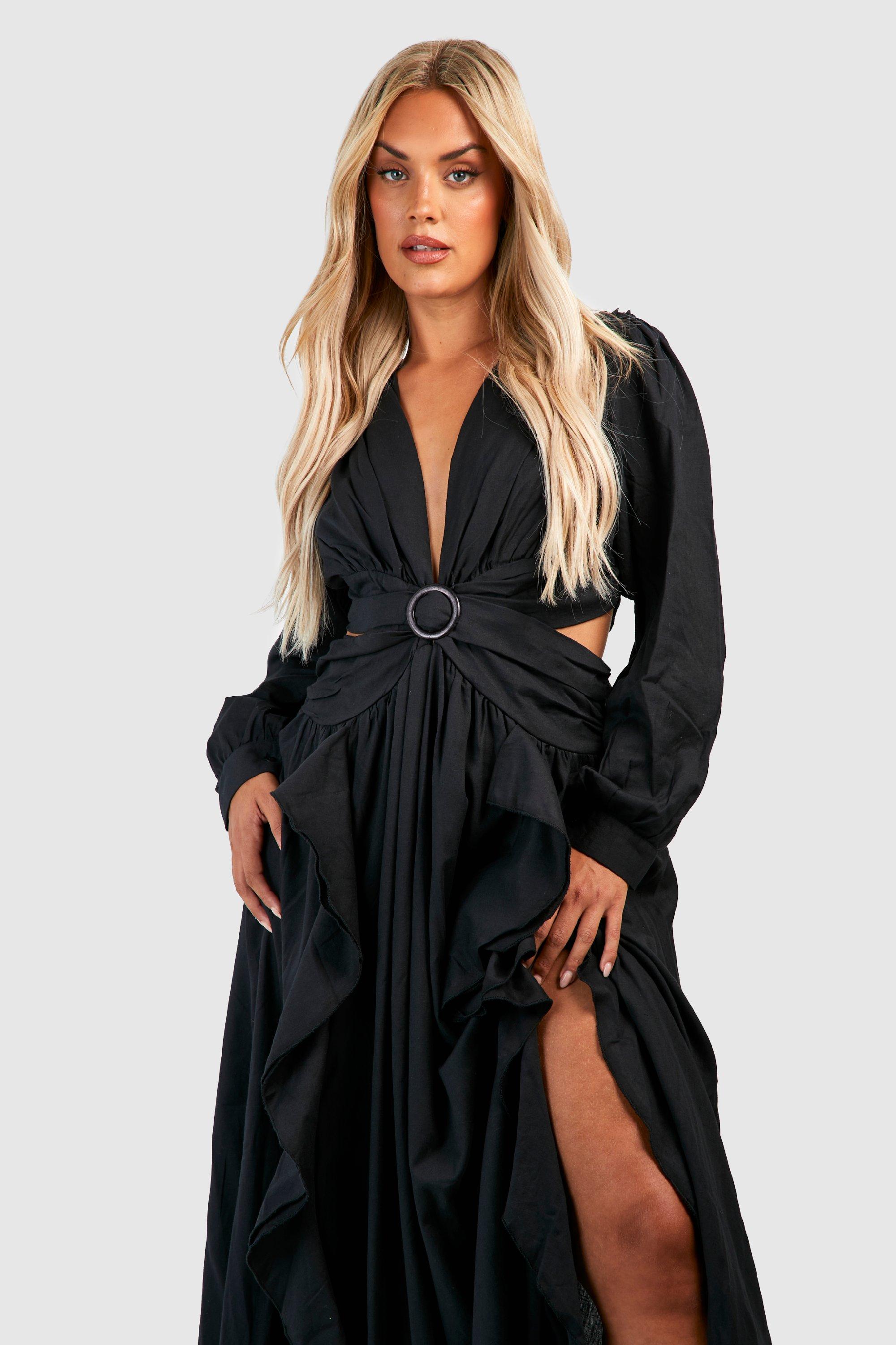 Black ruffle long sleeve maxi dress