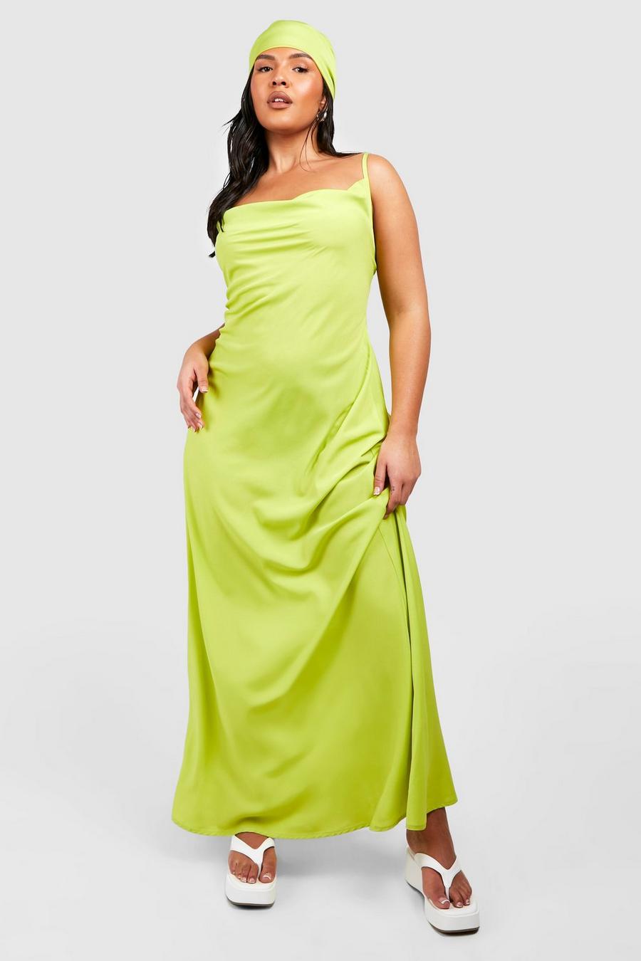 Chartreuse giallo Plus Headscarf & Maxi Dress 