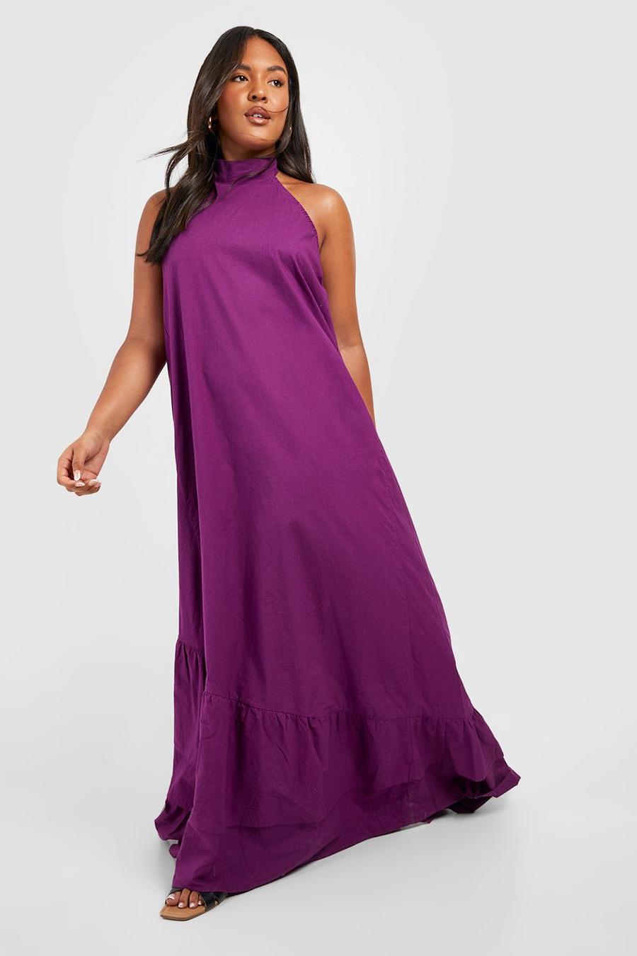 Purple Plus Cotton Tiered Detail Maxi Dress image number 1