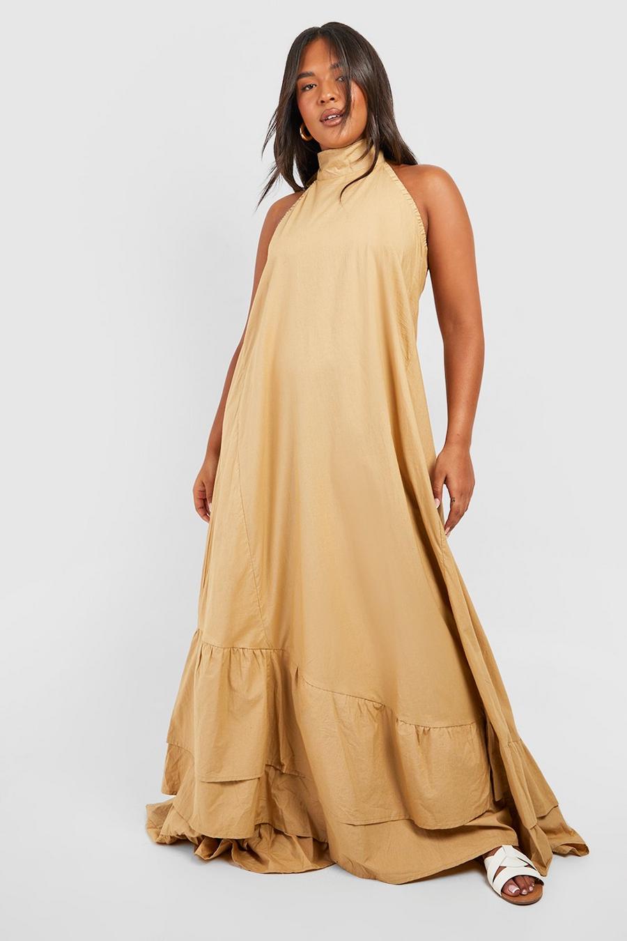 Sand Plus Cotton Tiered Detail Maxi Dress image number 1