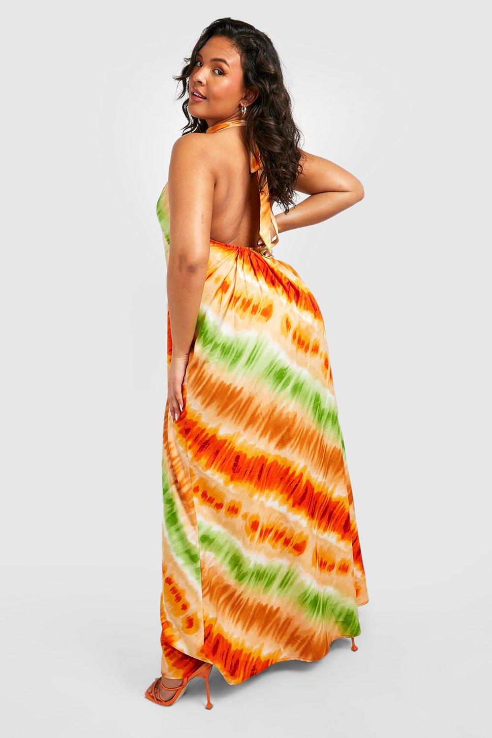 Grande taille Robe longue tie dye col montant