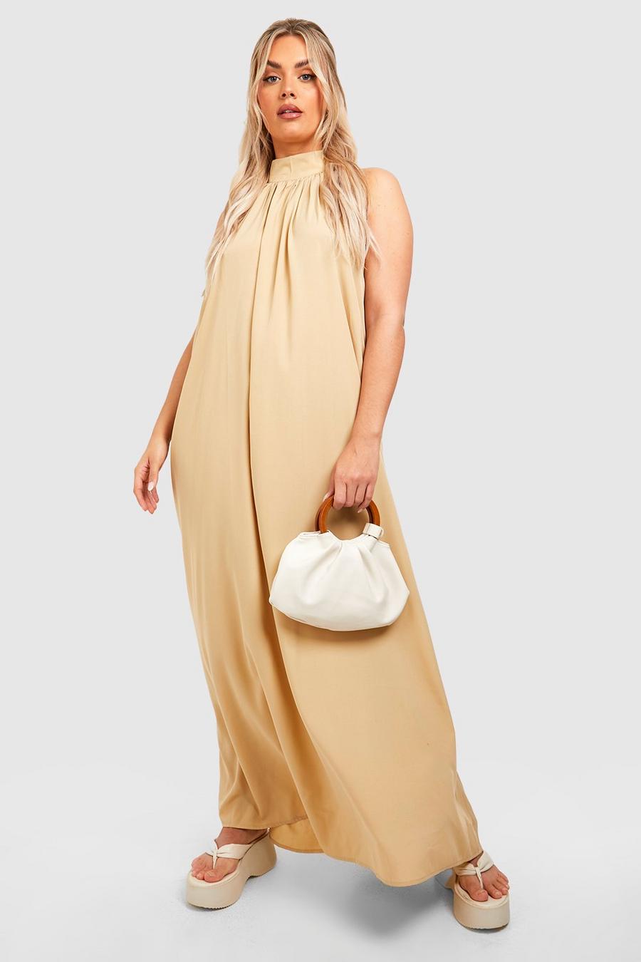 Stone beige Plus High Neck Swing Maxi Dress image number 1