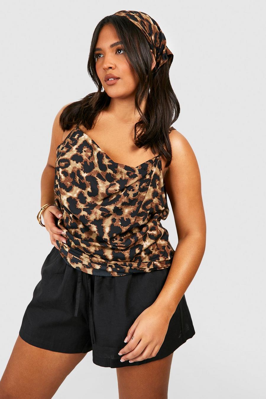 Plus Leopard Cowl Cami And Headscarf image number 1