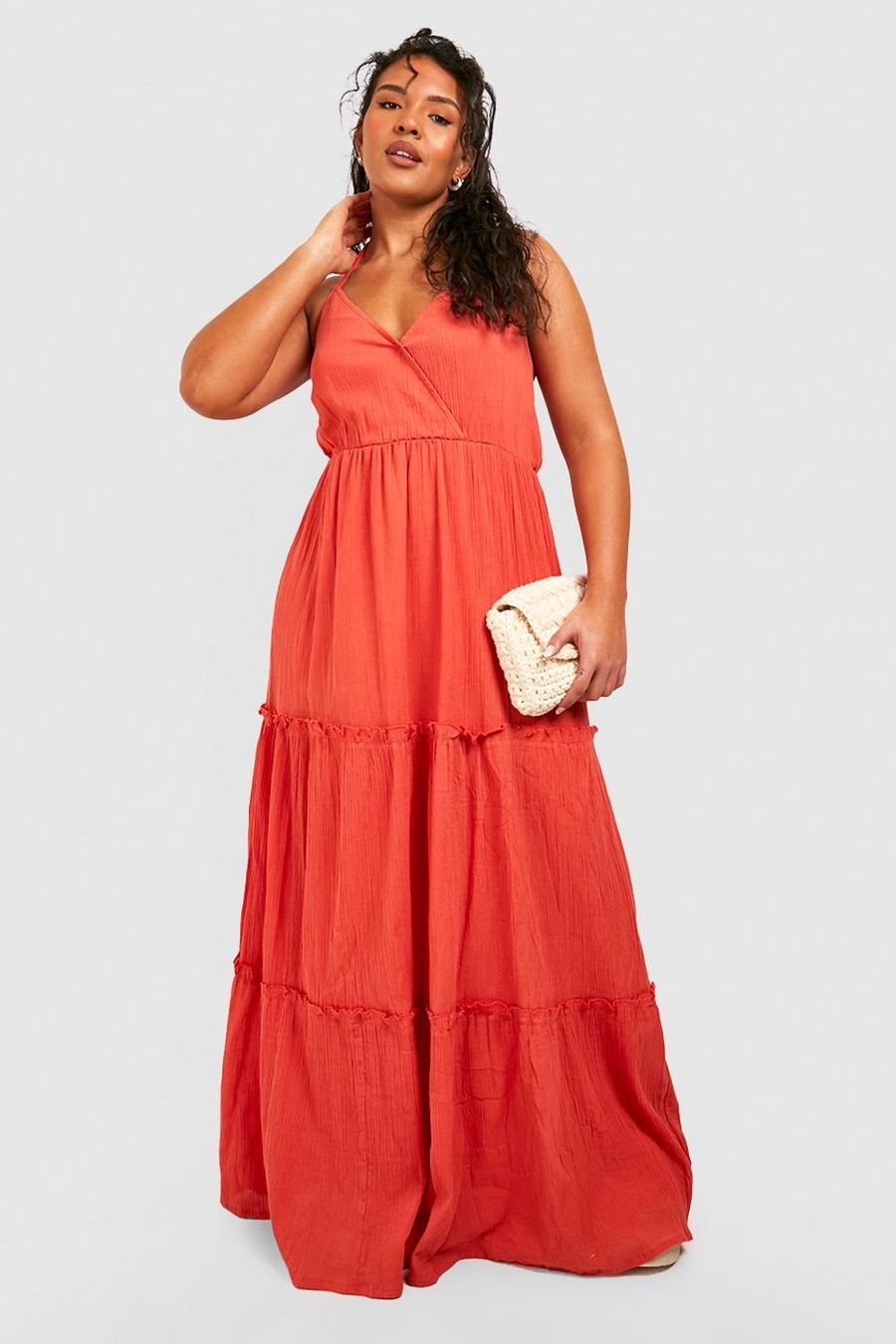 Rust Plus Cheesecloth Tiered Maxi Dress image number 1
