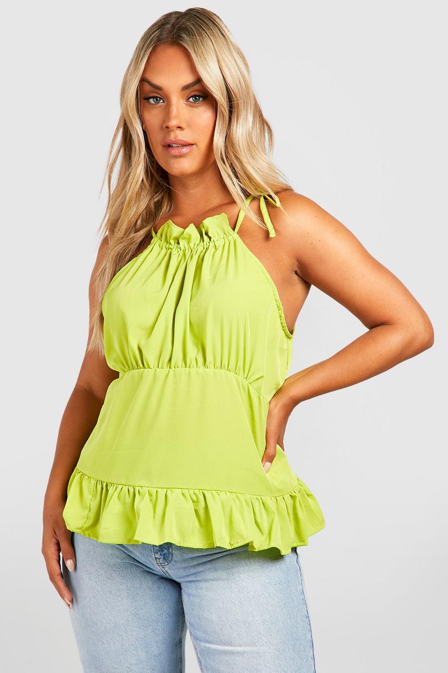 Chartreuse Plus Tie Strap Ruffle Detail Cami Top image number 1