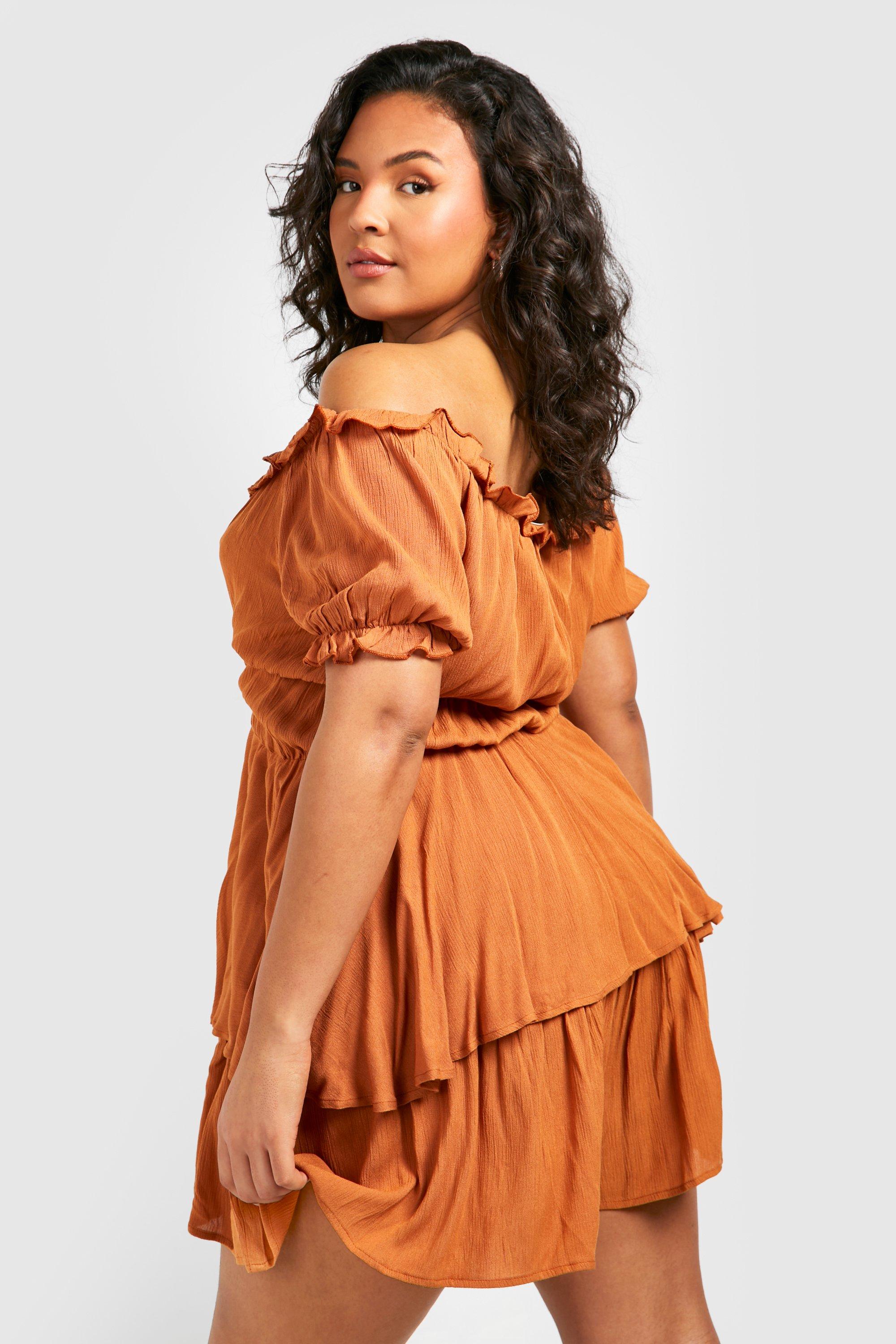 Plus Cheesecloth Off The Shoulder Ruffle Romper