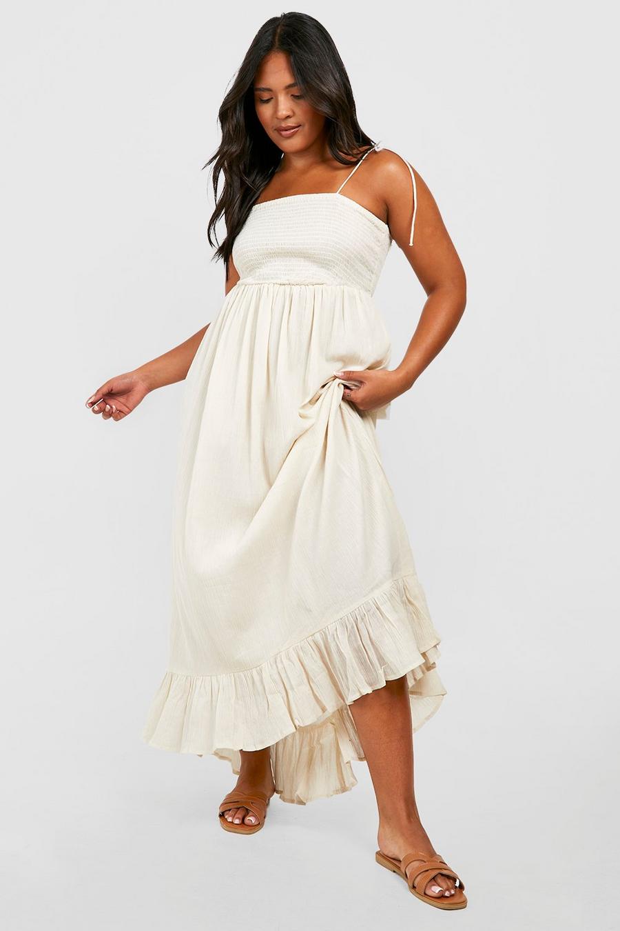 Stone Plus Cheesecloth Shirred Midi Dress image number 1
