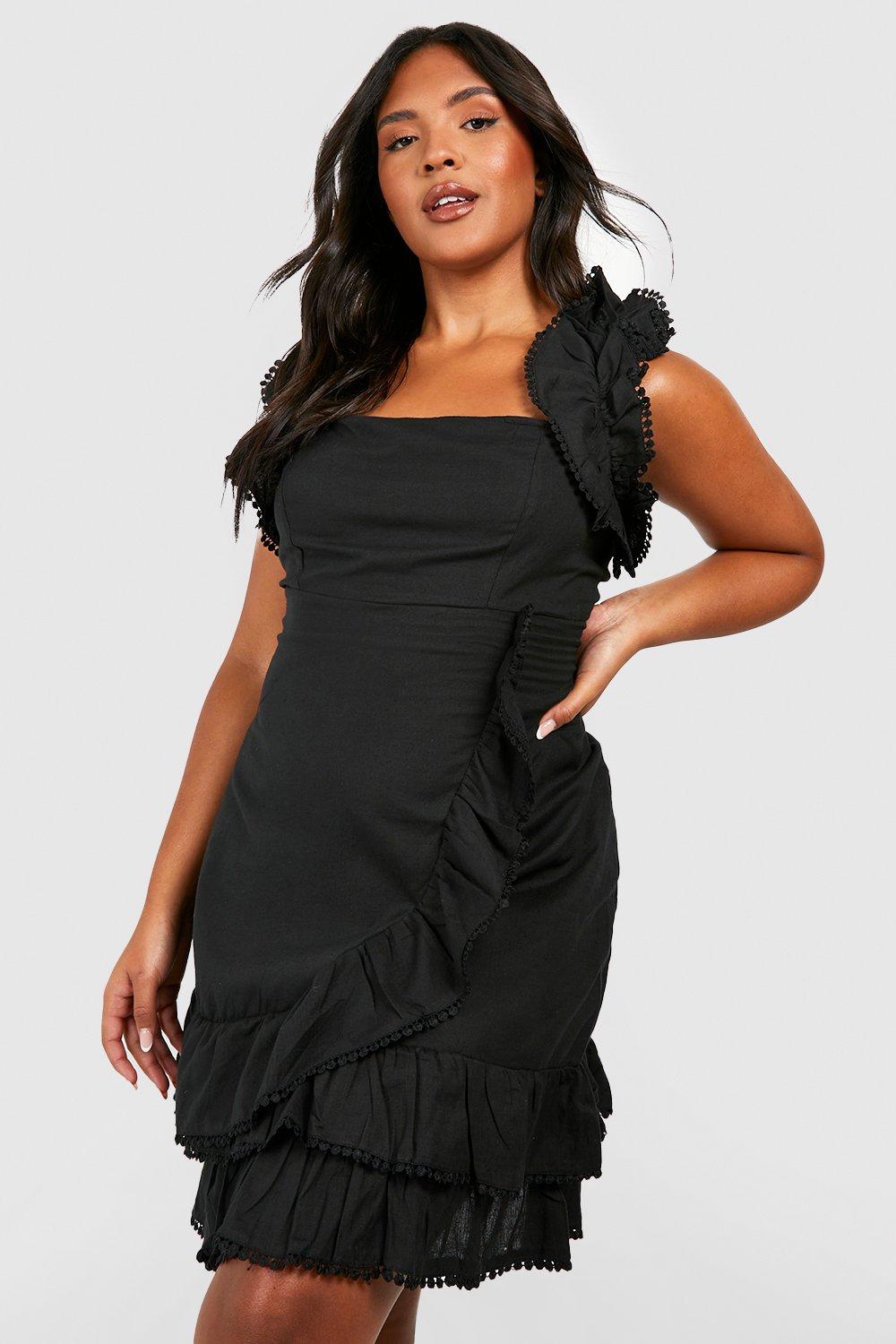 Black ruffle dresses boohoo US