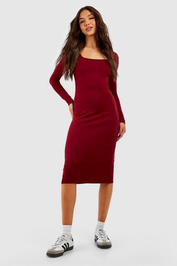 Basic Square Neck Midi Dress berry