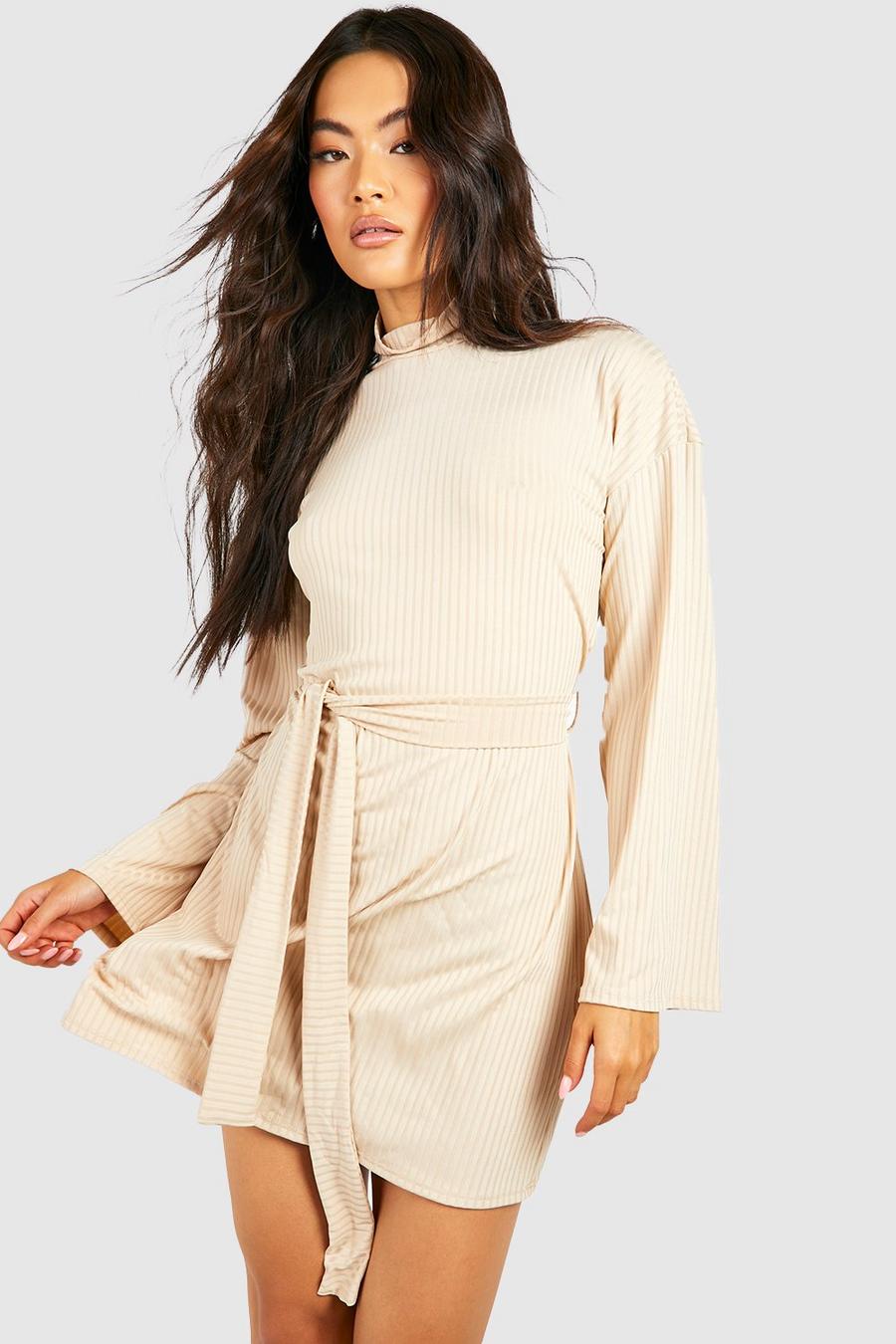 Stone Roll Neck Long Sleeve Shift Dress image number 1