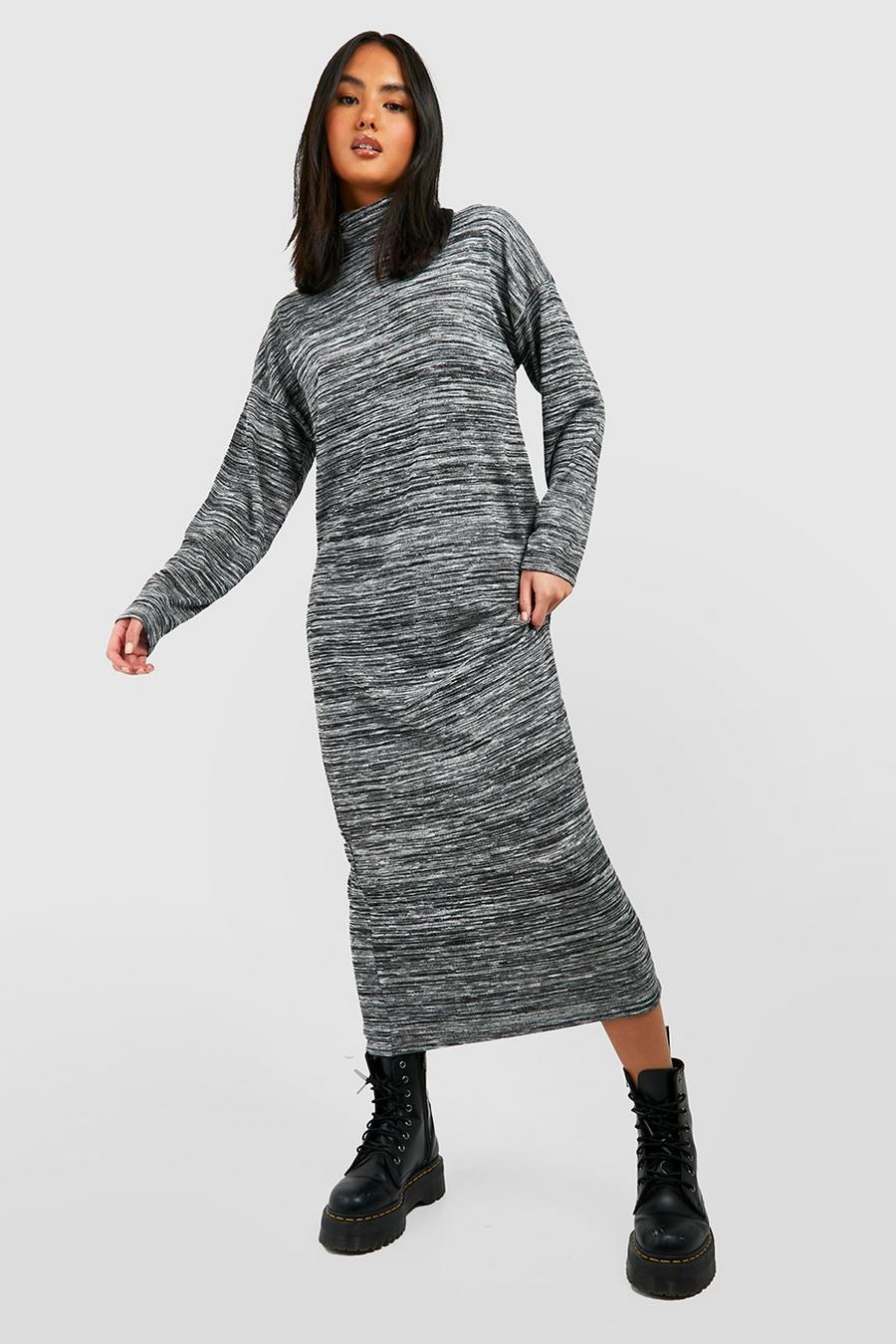 Grey Turtleneck Marble Oversized Midi Dress image number 1