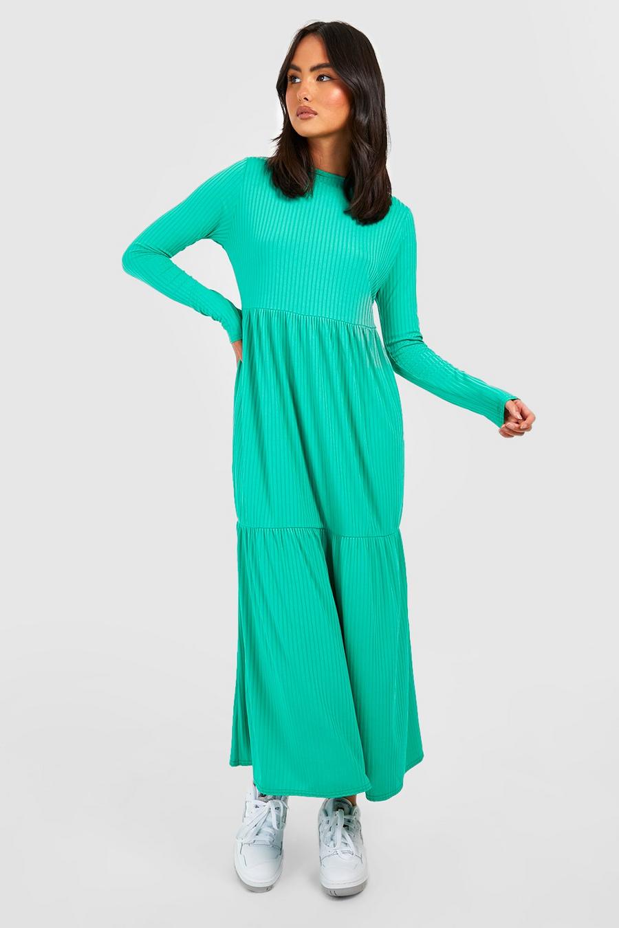 Green Rib Smock Midaxi Dress image number 1