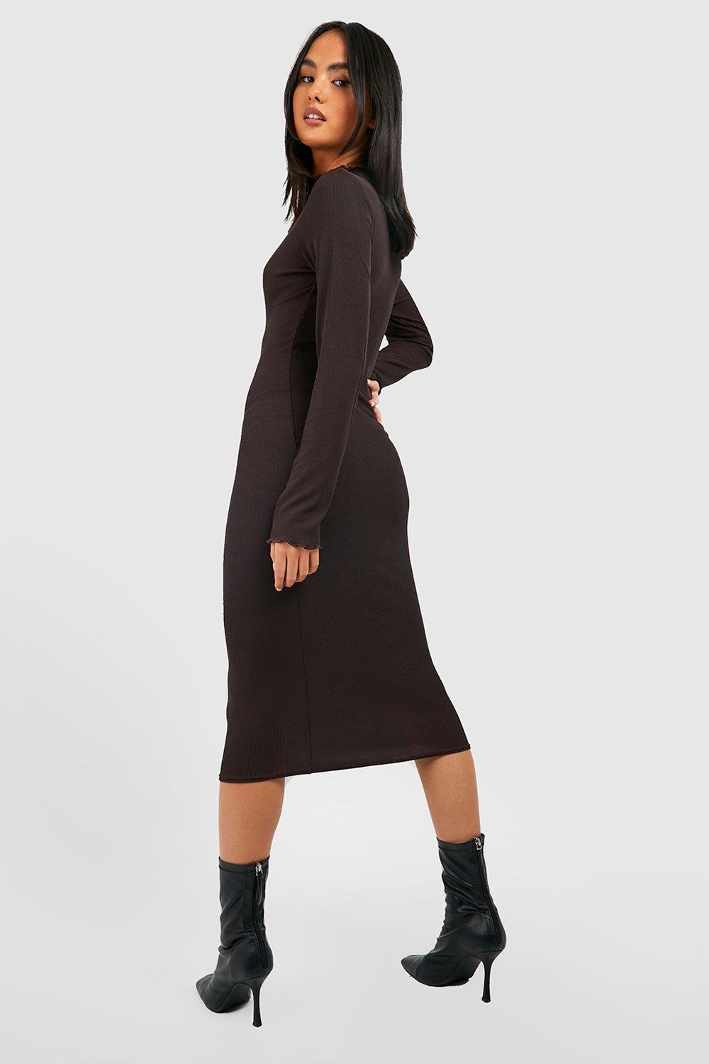 Rib High Neck Midi Dress