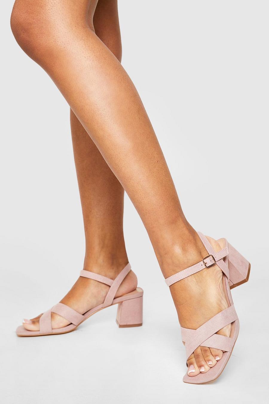 Nude Crossover Low Block Heeled Sandals