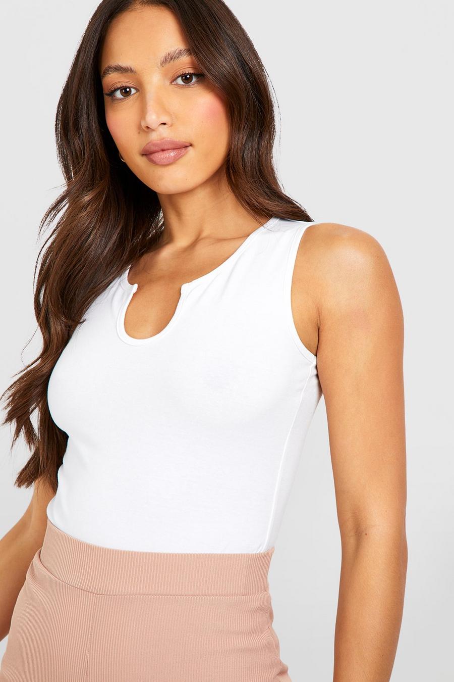 White Tall Basic Full Length Notch Neck Tank Top image number 1