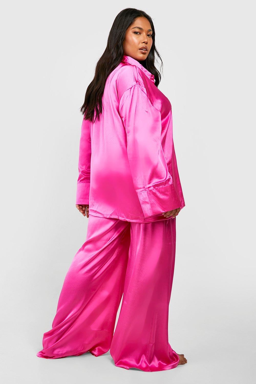 Satin Pajama Shirt and Pants - Pink - Ladies