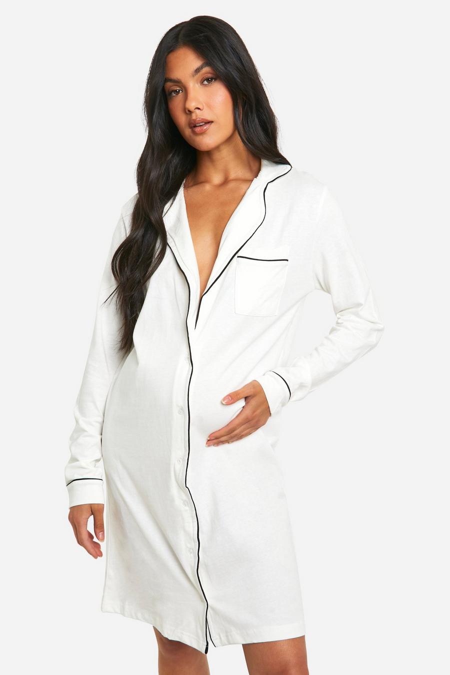 Ivory Maternity Jersey Piping Button Nightie