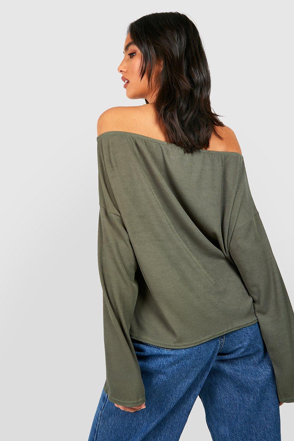 Off The Shoulder Long Oversized Rib Top