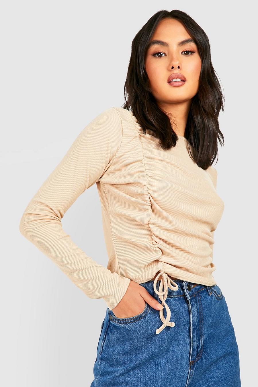 Stone Ruched Detail Long Sleeve Crop image number 1