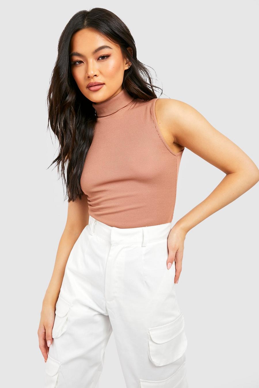 Camel Roll Neck Rib Sleeveless Top image number 1