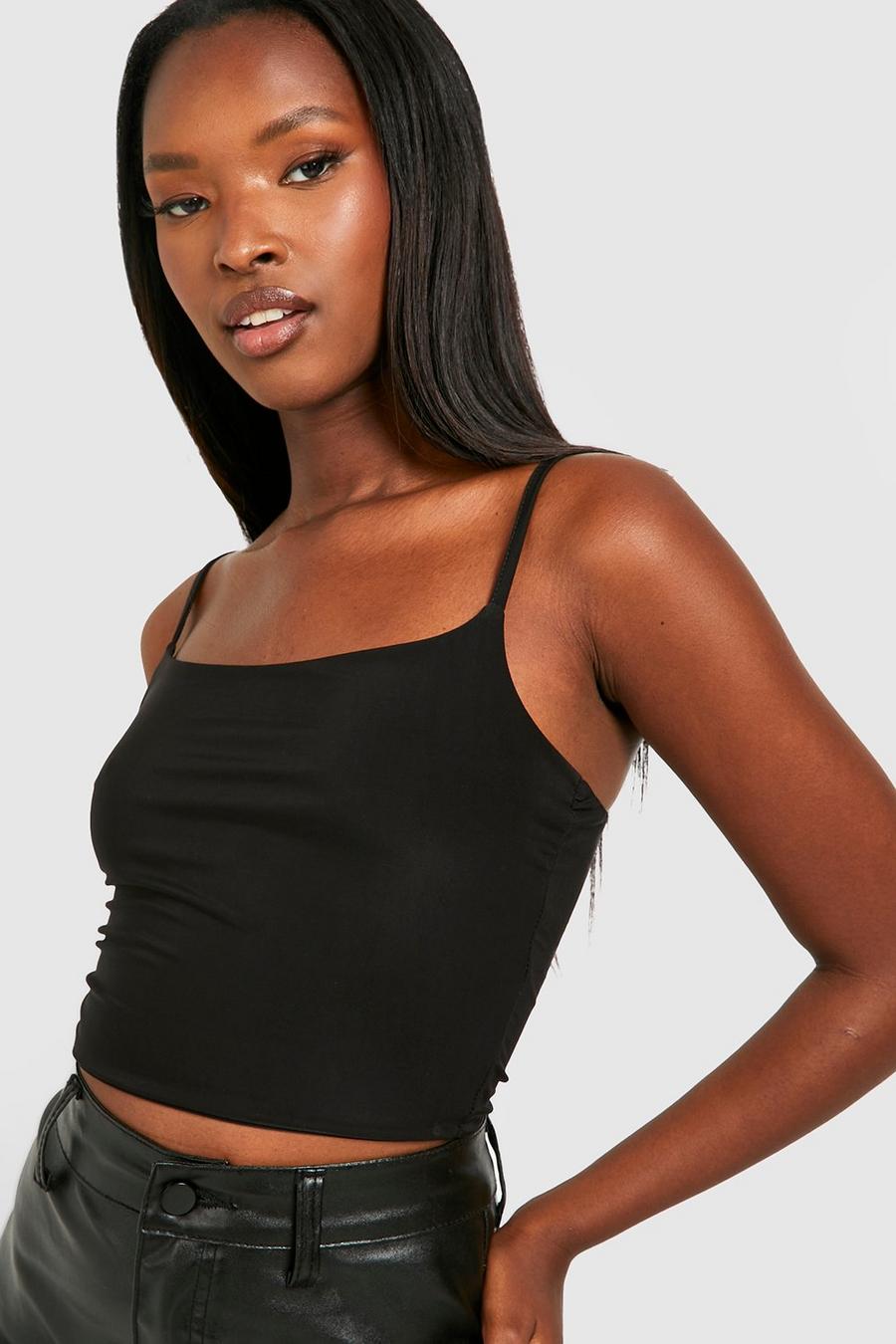 Black Double Layer Strappy Crop image number 1
