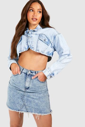 Tall Frayed Hem Denim Mini Skirt light blue