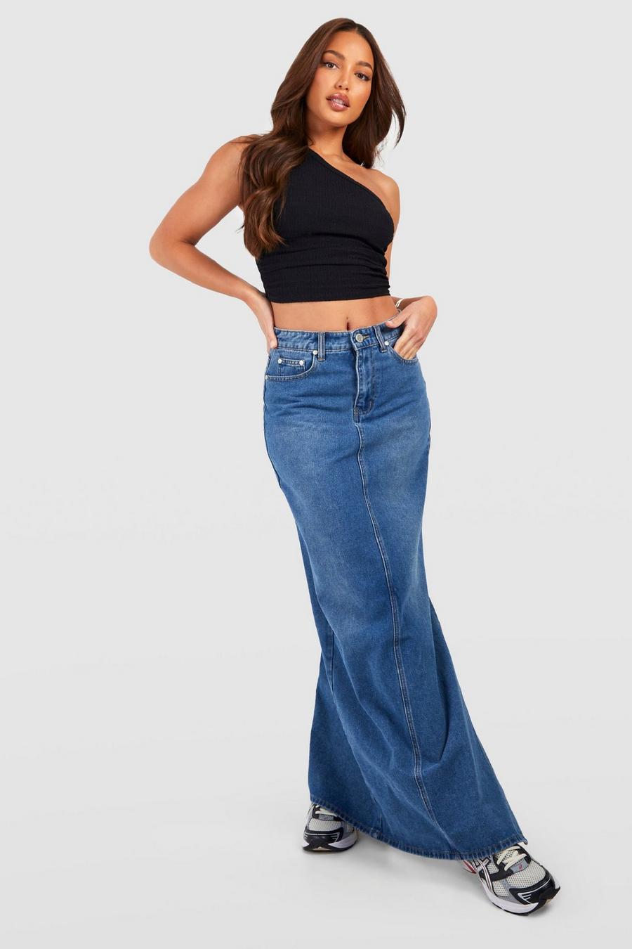 Gonna maxi Tall in denim con spacco laterale, Mid wash
