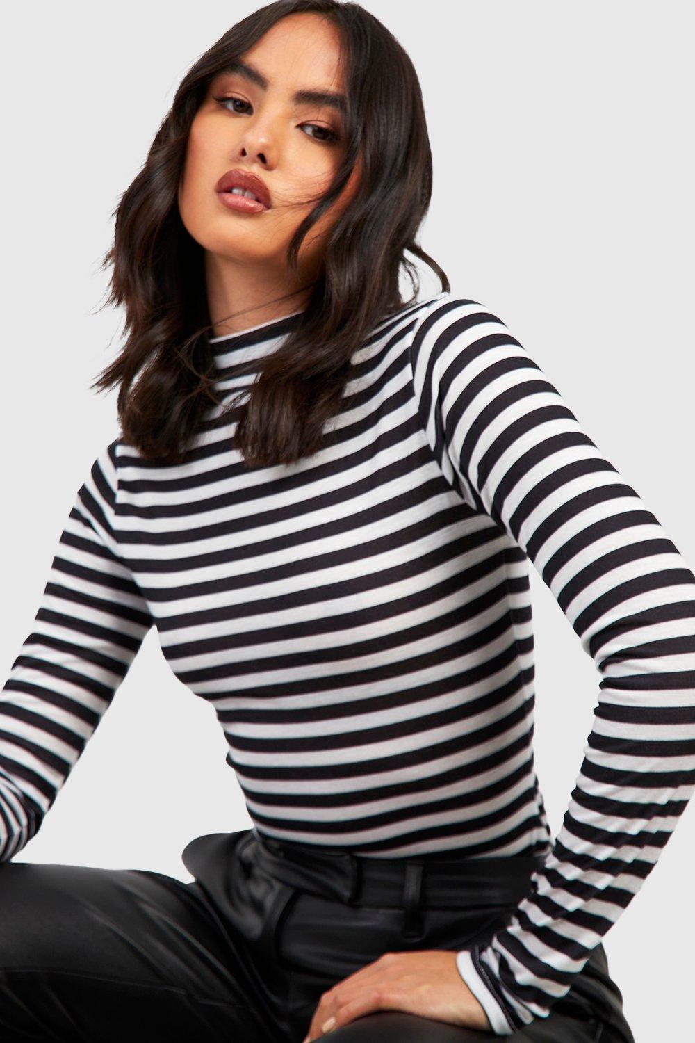 High neck deals striped top