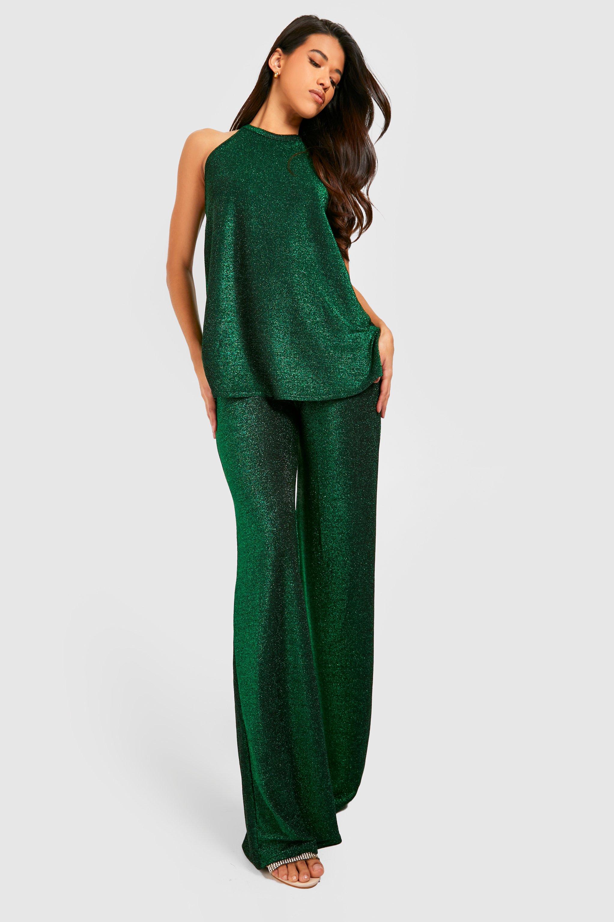 Green glitter trousers hot sale
