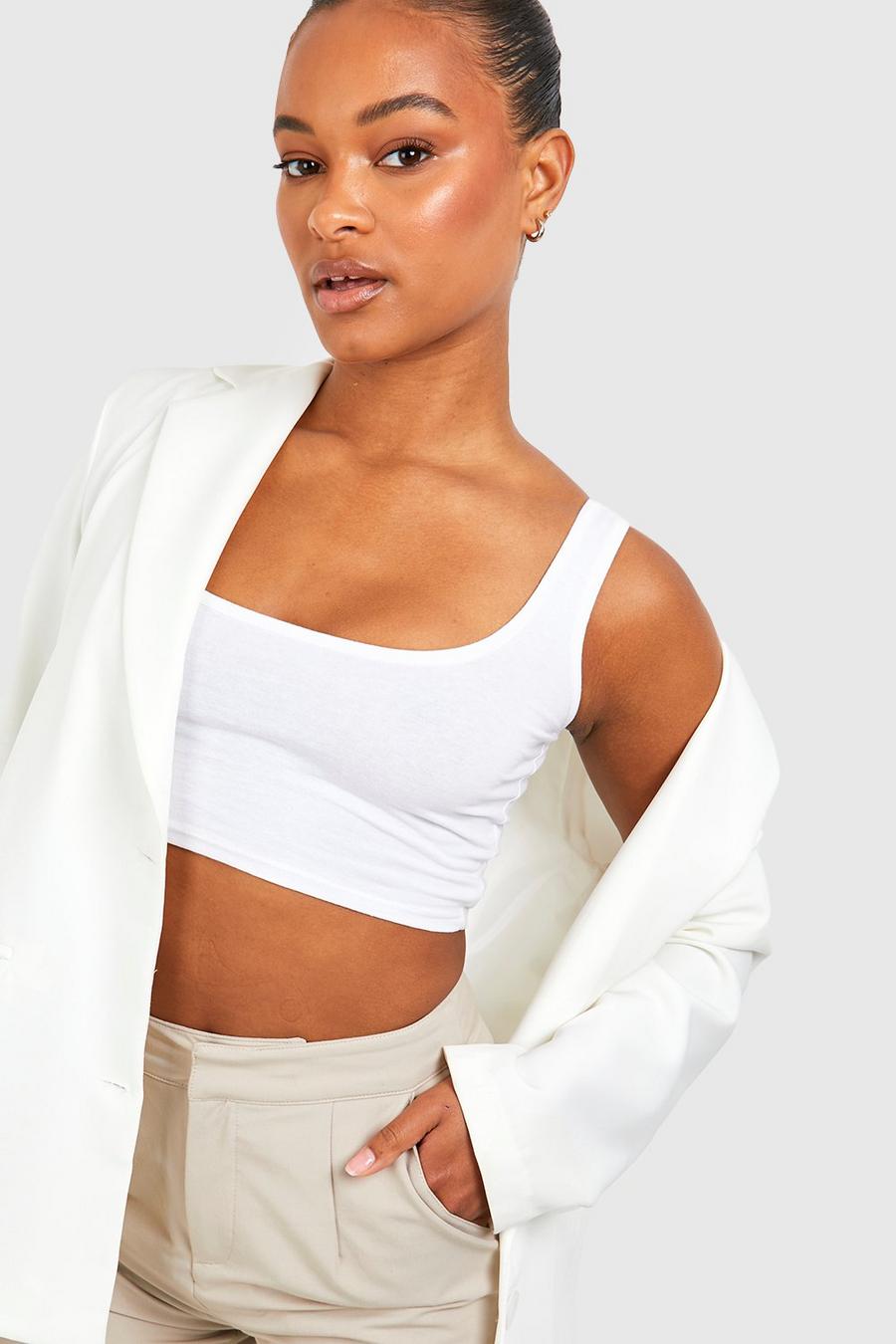 White Tall Basic Scoop Neck Crop Top image number 1