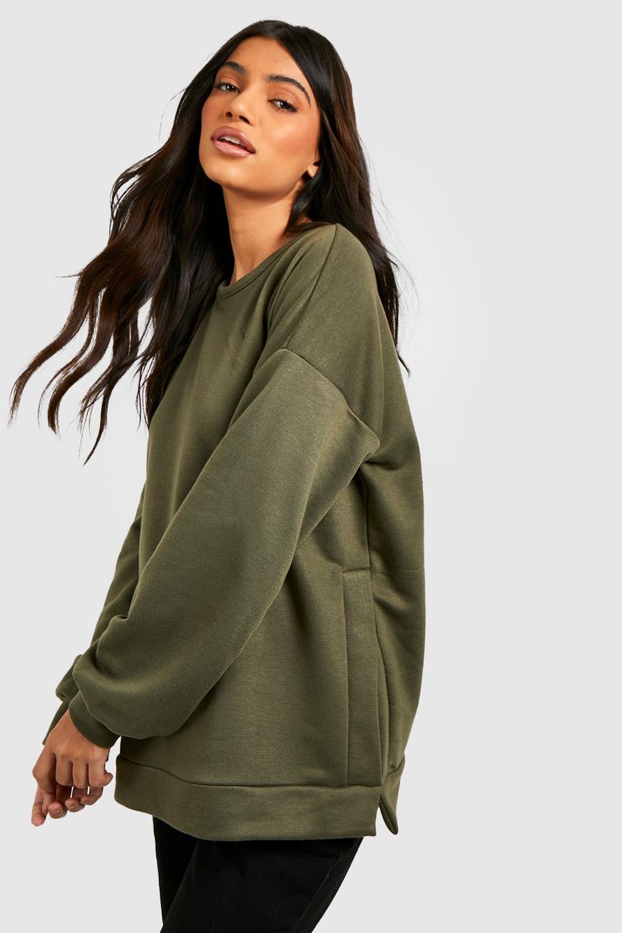 Khaki Maternity Side Split Sweatshirt