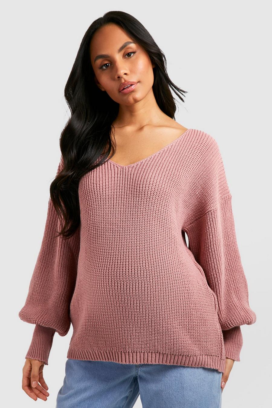 Rose pink Maternity V Neck Sweater image number 1