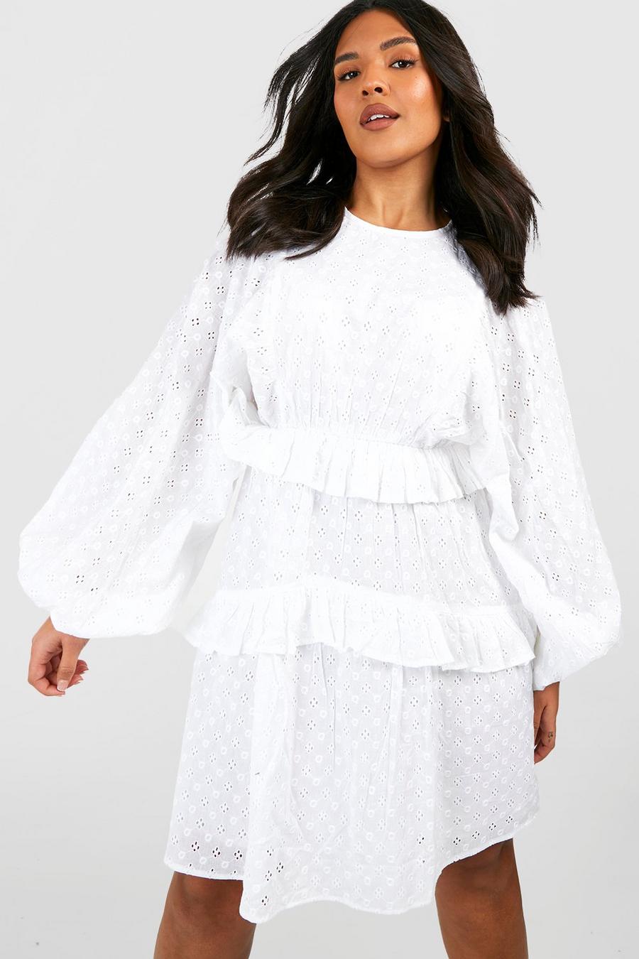 White Plus Broderie Anglaise Ruffle Skater Dress image number 1