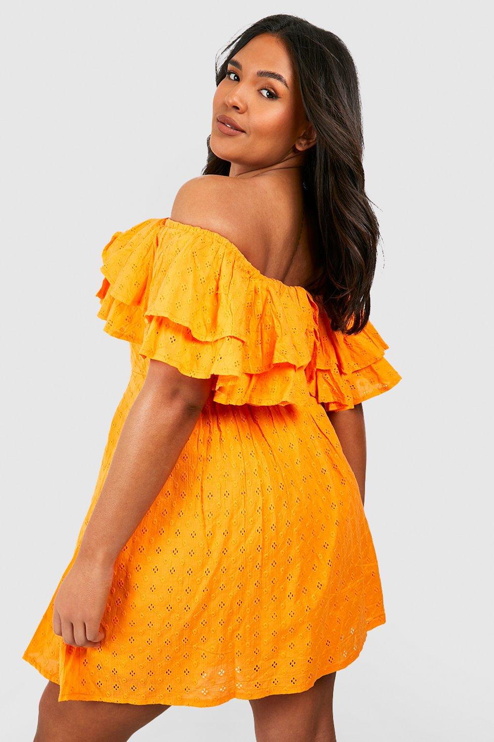 Orange bardot deals biker dress