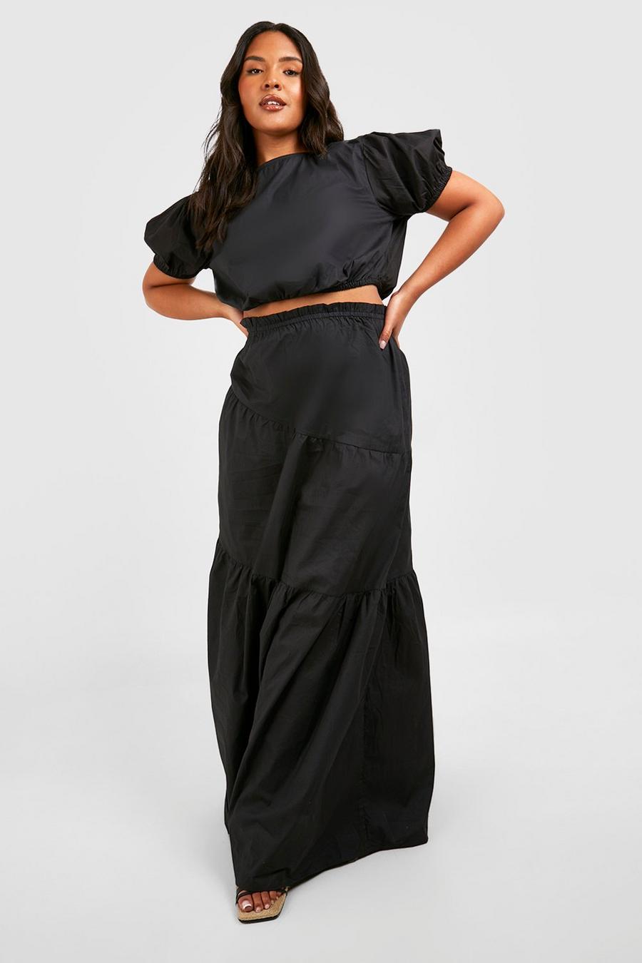 Black Plus Poplin Maxi Skirt Co-ord