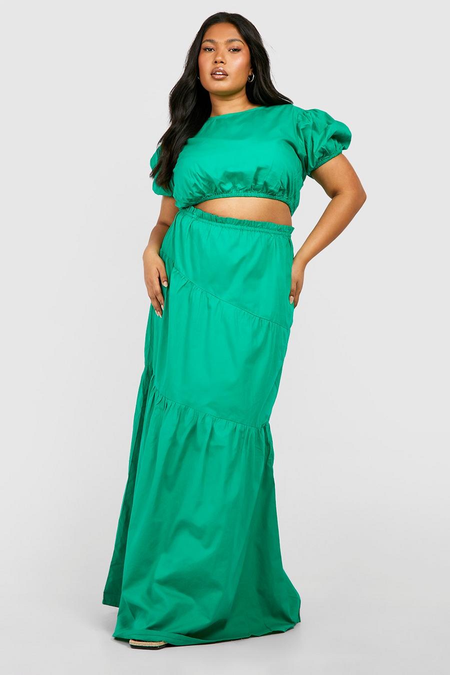Set coordinato Plus Size con gonna maxi in popeline, Green image number 1