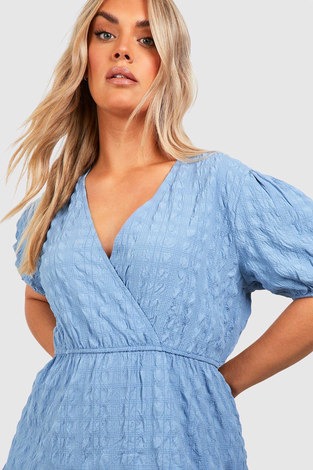 Plus Seersucker Wrap Midi Dress boohoo CA