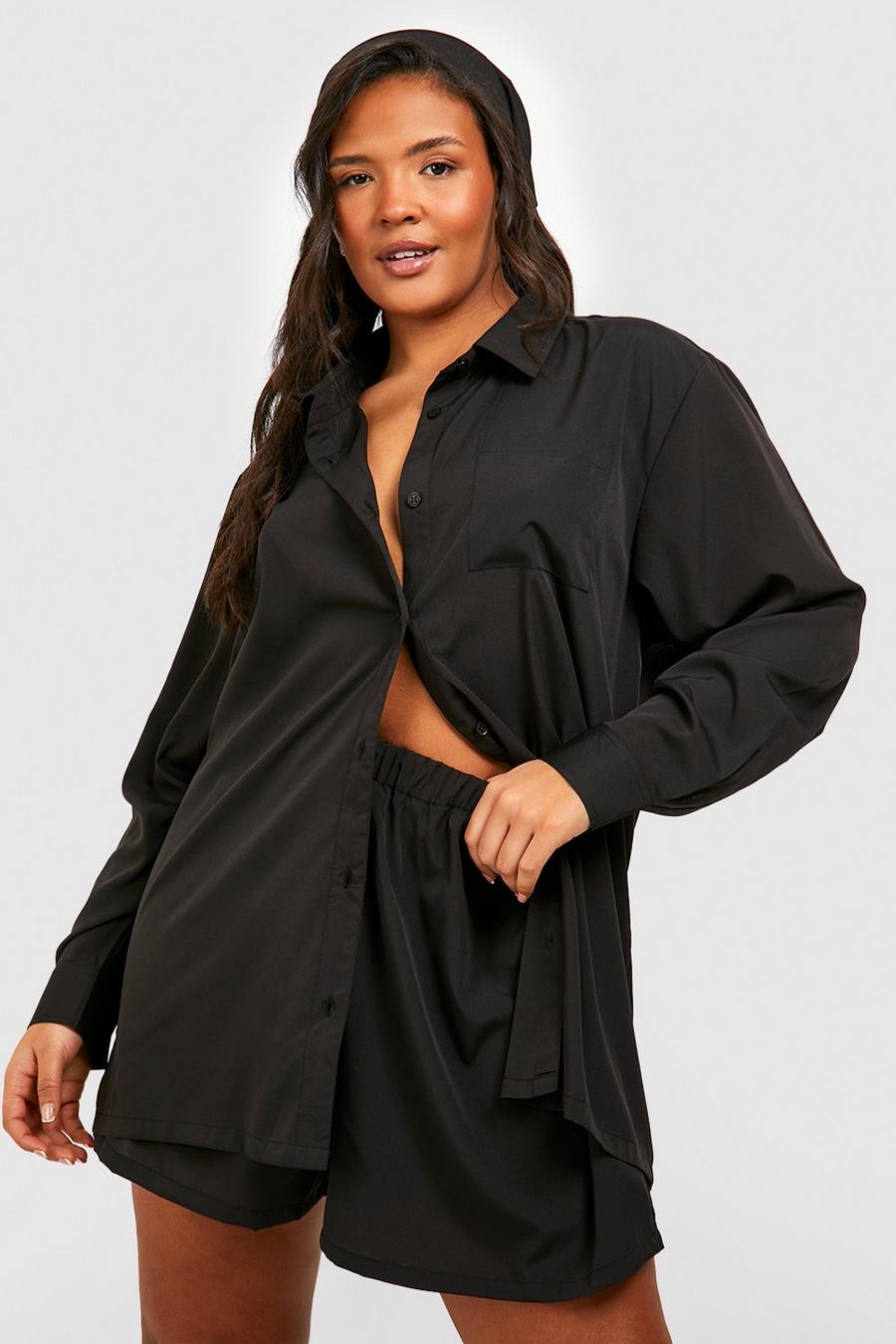 Black Plus Shirt & Shorts Co-ord With Headscarf image number 1