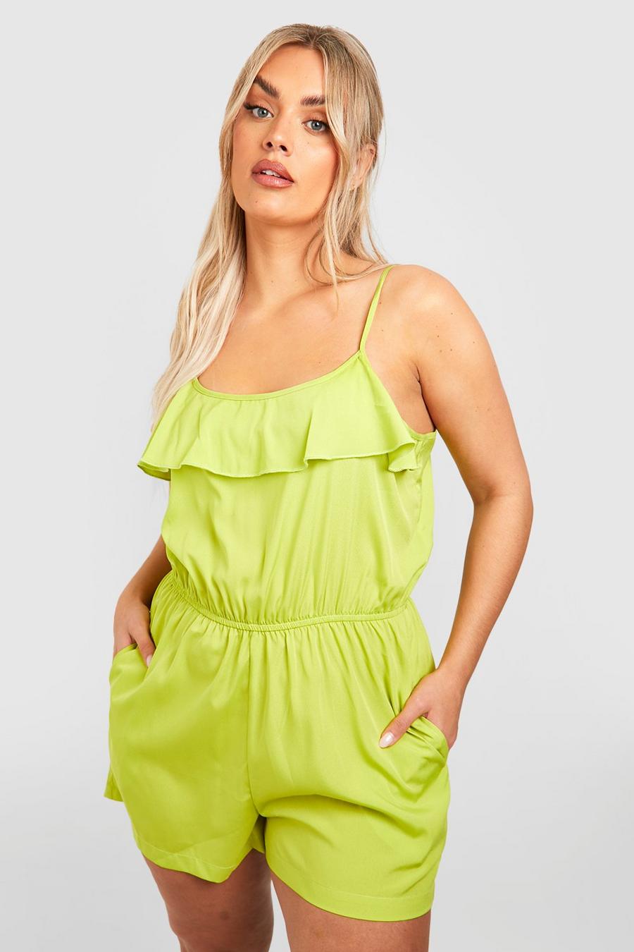 Chartreuse yellow Plus Woven Strappy Playsuit