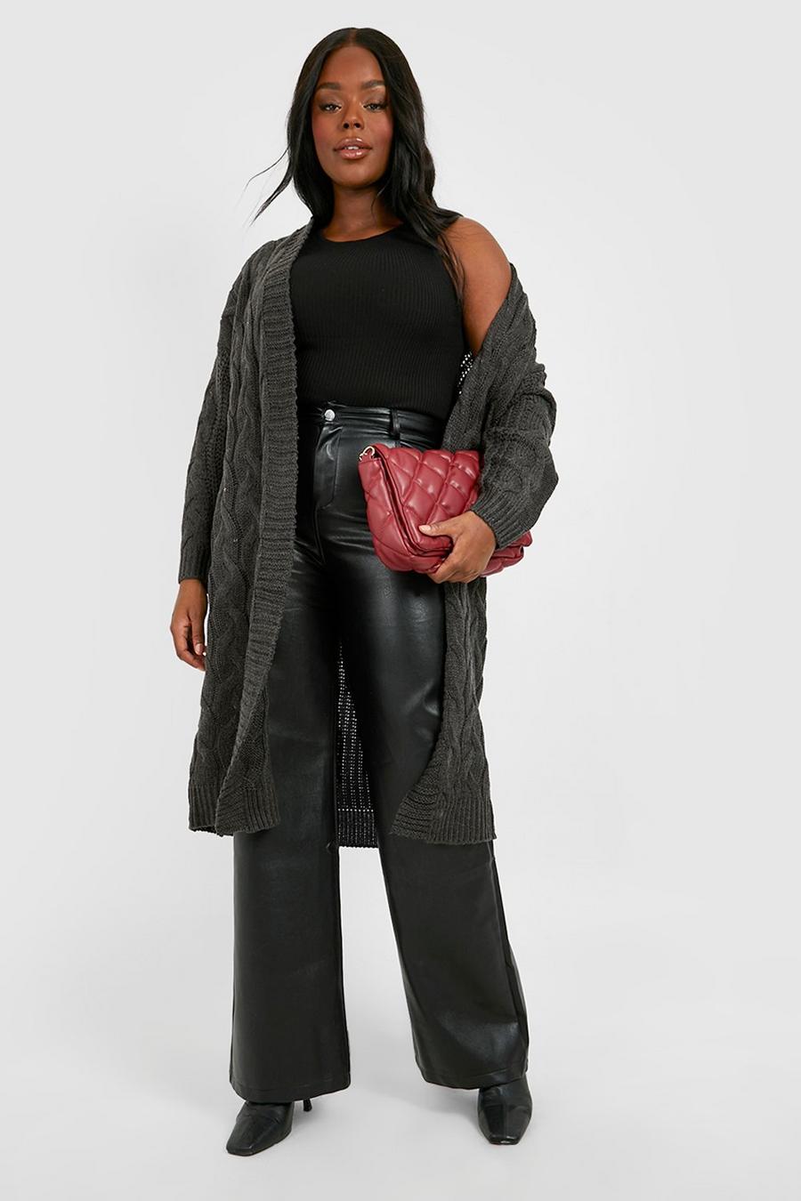 Charcoal Plus Chunky Knit Longline Cardigan  image number 1