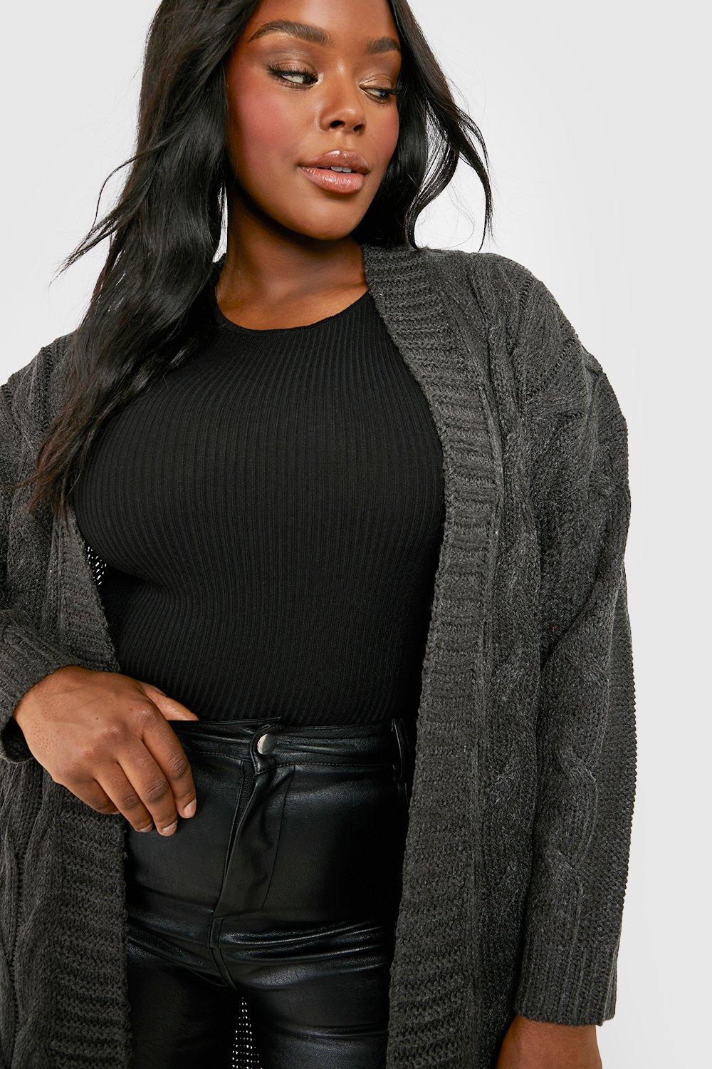 Women's Plus Size Longline Grey Cardigan