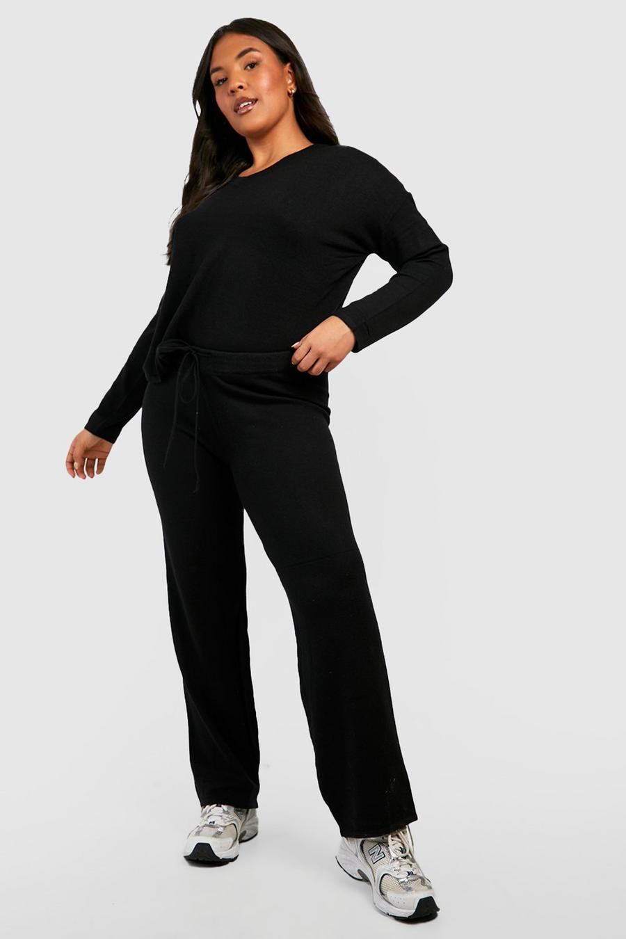 Black Plus V Neck Knitted Two-Piece image number 1
