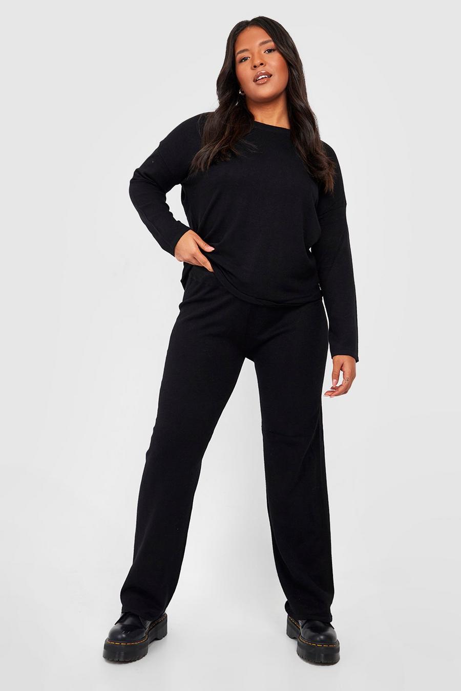 Black Plus Knitted Wide Leg Co-ord image number 1