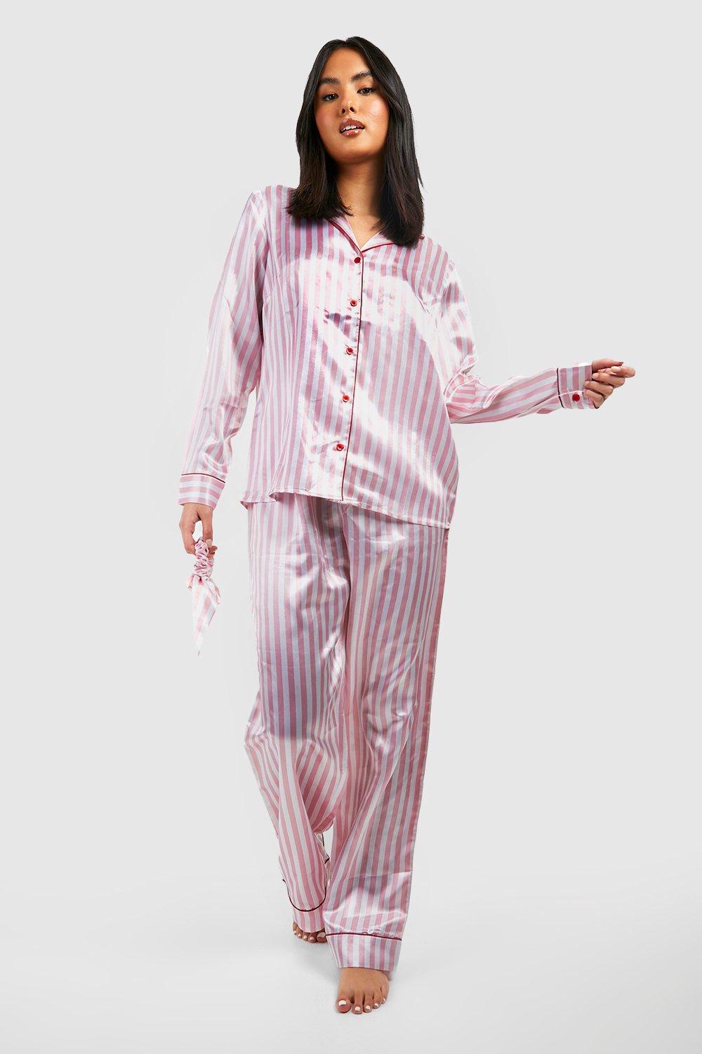 Satin 3 Pc Shirt Pants and Scrunchie Pajama Set