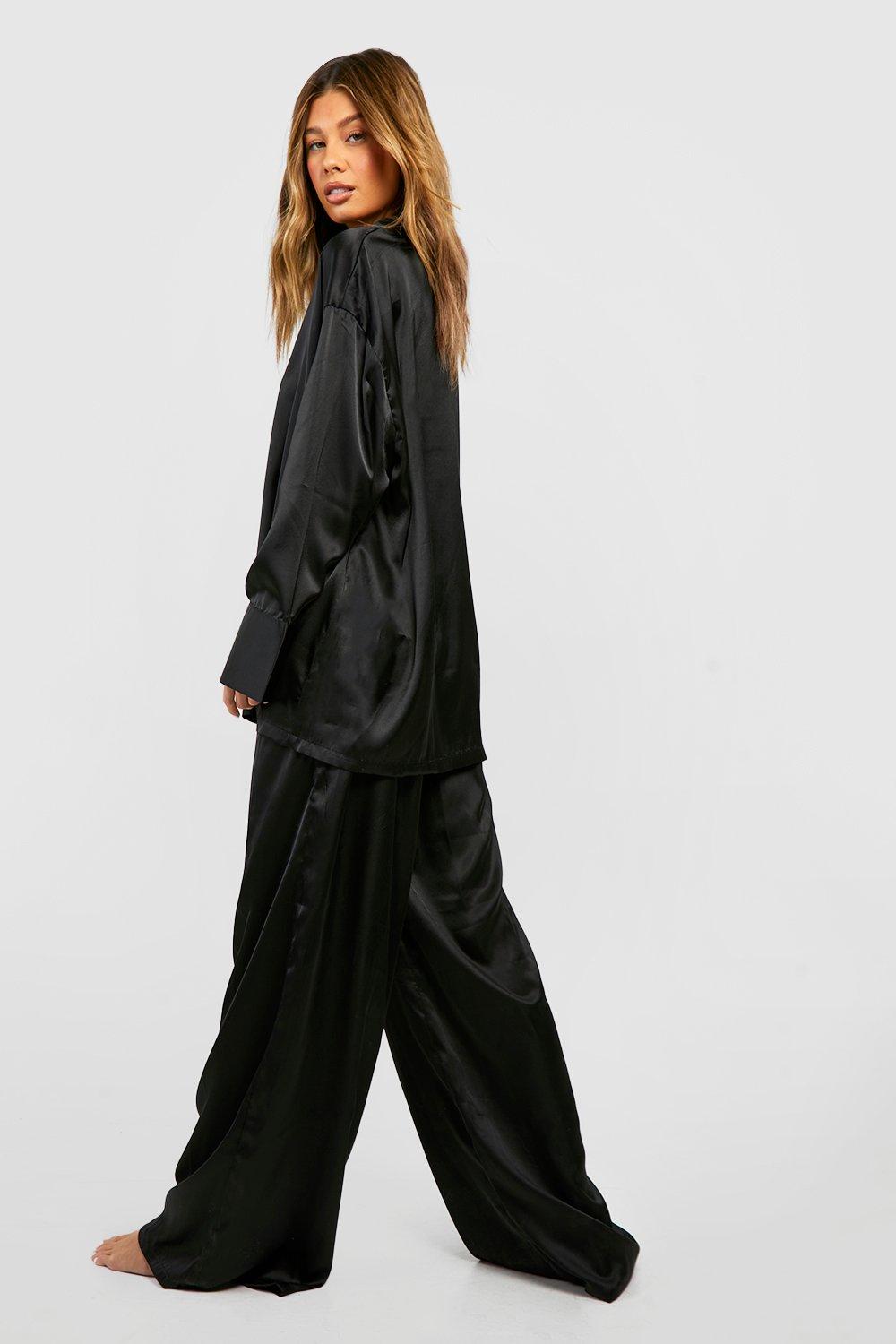 Oversized Satin Pyjama Shirt Trouser Set boohoo